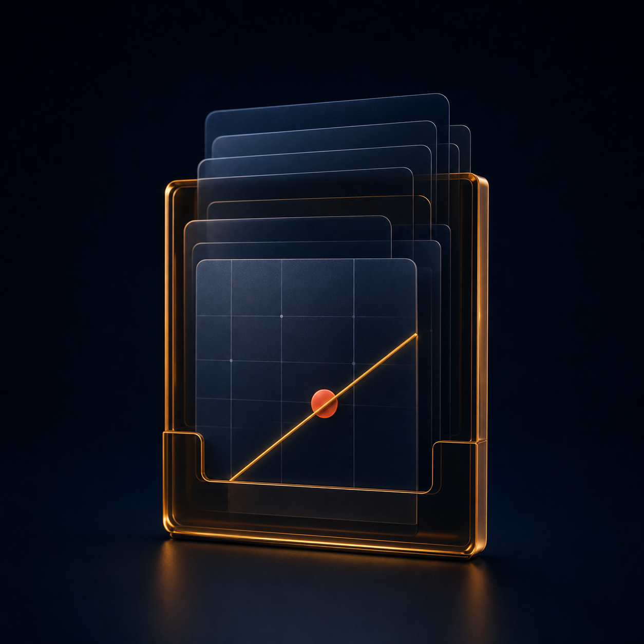Abstract stack of evidence cards in an amber enforcement frame